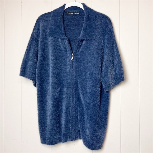 Urban Outfitters Standard Cloth Fuzzy Polo Short Sleeve Sweater zip cardigan UO - Picture 2 of 11